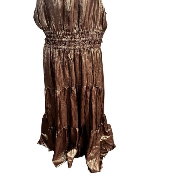 A.L.C. Elara Silk Blend Metallic Tiered Maxi Dress Bitter Chocolate Sz 14 - Picture 11 of 13